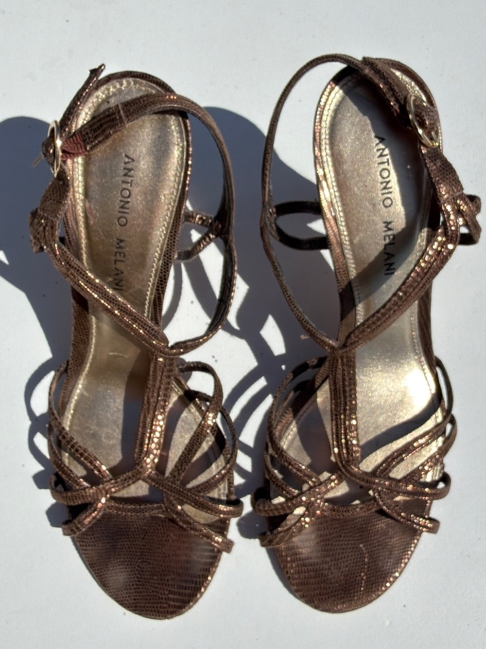 ANTONIO MELANI Metallic Brown Full Leather High-Heel Strappy Sandals - Picture 10 of 14
